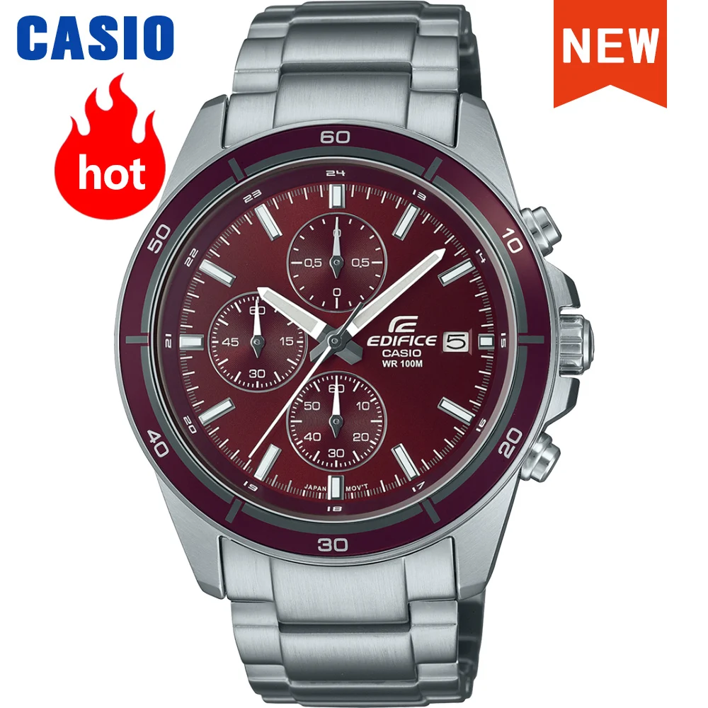 Casio-Relógio de quartzo impermeável de luxo masculino, cronógrafo EF, moda comercial, marca militar, 100m