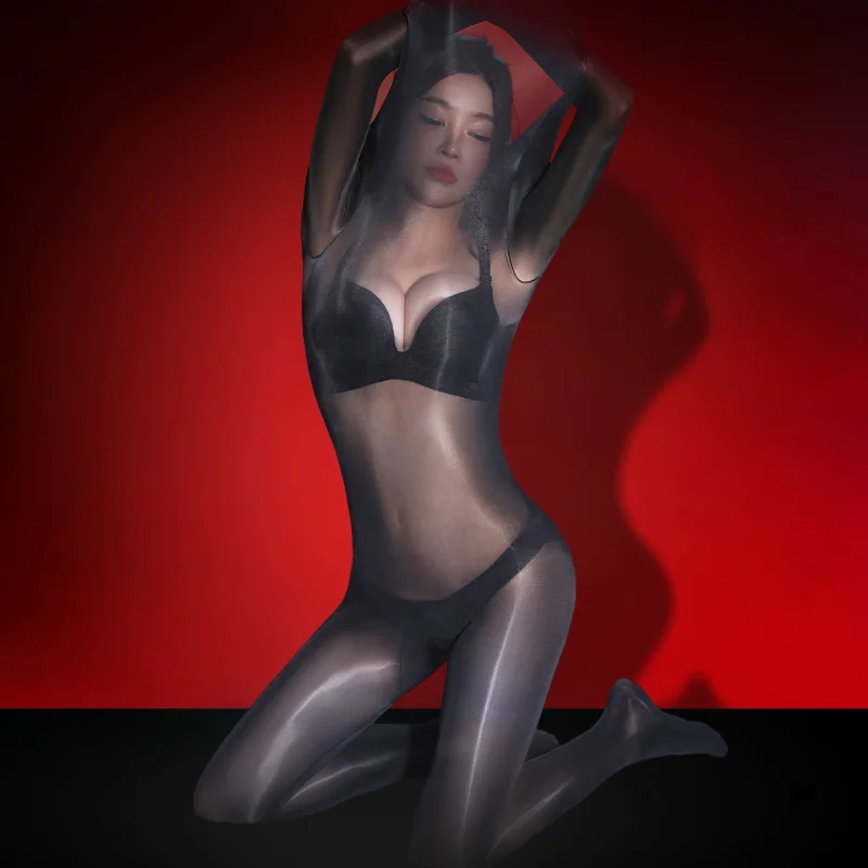 

Women Fullbody Pantyhose Ultra Elastic Oil Shiny Glossy Silk Jumpsuit With Five-Finger See-Through Underwear Exotic Lingerie