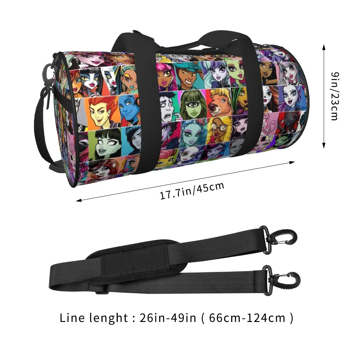 Monster High Gym Bag Anime Funny Training Sports Bags Men's Custom with Shoes Retro Fitness Bag Portable Handbags