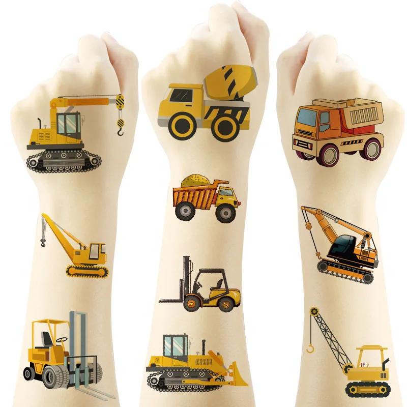 20Pcs Cartoon Engineering Vehicle Excavator Truck Temporary Tattoo Stickers Cute Waterproof Tattoo For Kids Funny Birthday Gift