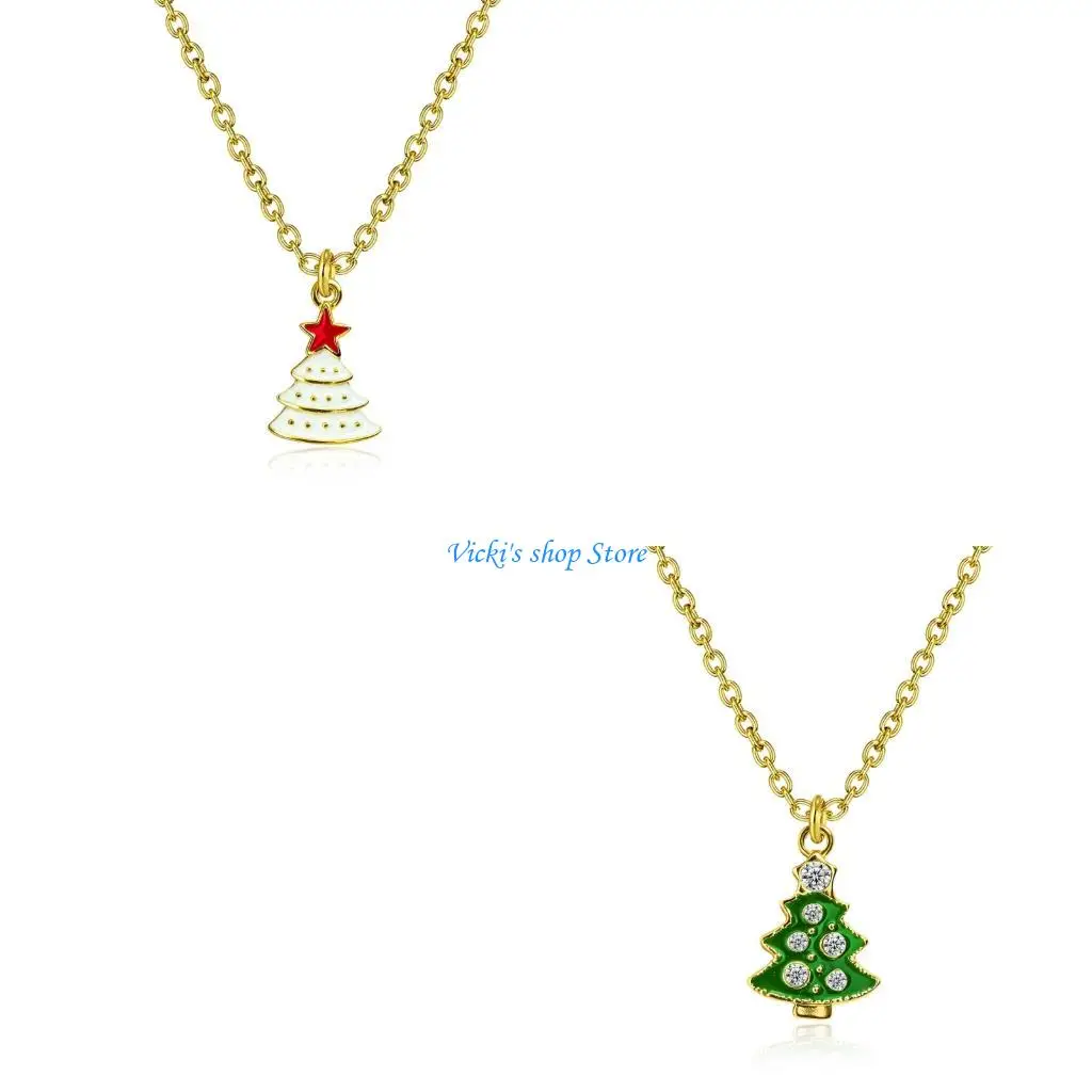 Sparkling Holiday Snowflake Cherry Tree Charm Necklace Copper Jewelry Clavicle Chain For Festive Occasion