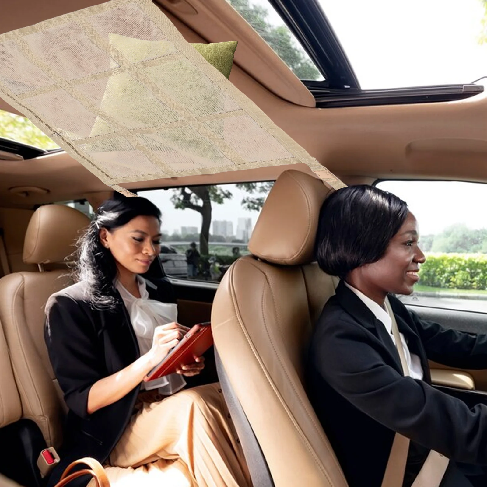 

Car Ceiling Cargo Net Large Storage Bag Roof Overhead Organizer Durable Polyester Zipper Secure Fastening Space Saver