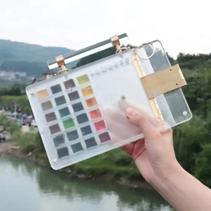 

Collapsible Watercolor Palette Acrylic Portable Easel Art Student Outdoor Sketching Travel Watercolor Pigment Palette Supplies
