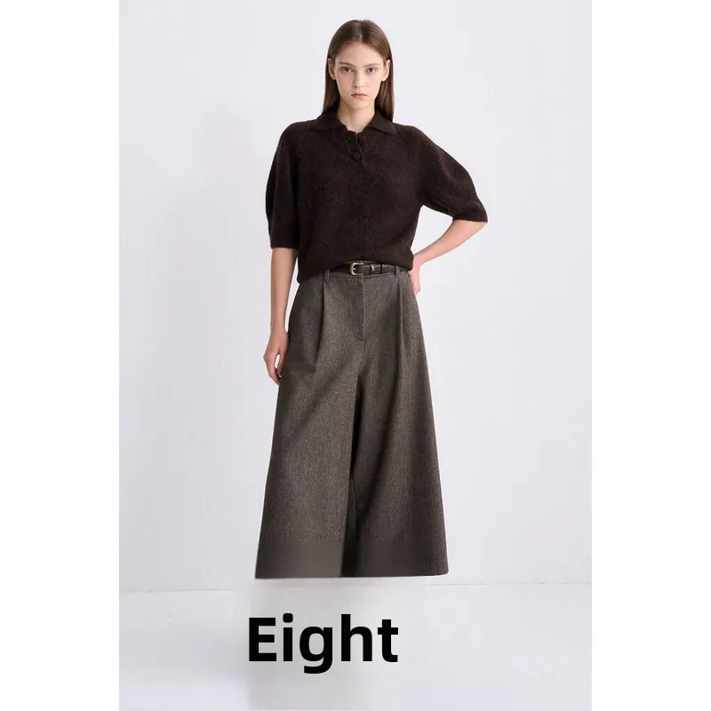 

High Waist Wide Leg Pants Commute Sle Autumn Winter Faion Crinkled Women's Clothing Khaki And Bla Eighteen Inches Long