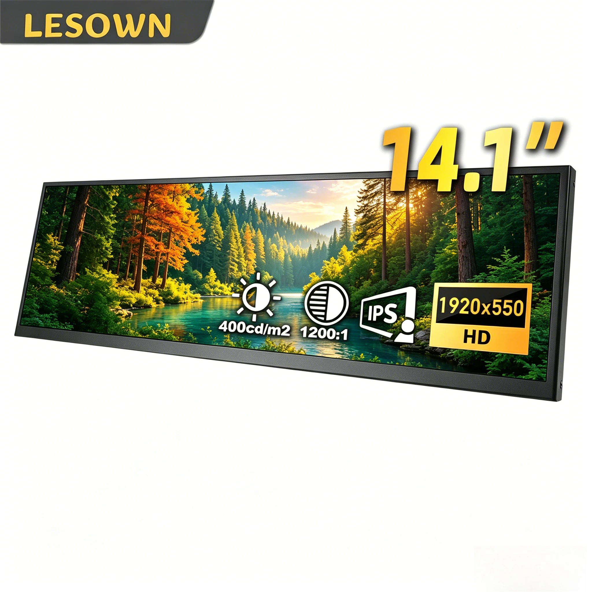 LESOWN 14.1' Matte Black Touch Sensor Screen 1920x550 MiniHDMI/Type-C Display for Desktop Performance Monitor