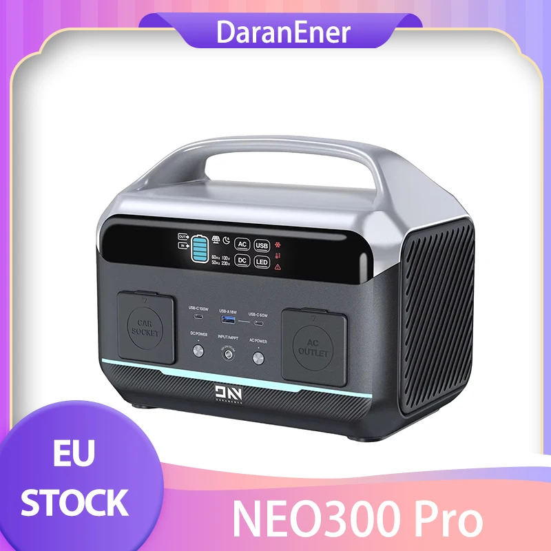 DaranEner NEO300 Pro Portable Power Station, 299Wh LiFePO4 Battery, 600W Output, 5 Ports, 4 LED Mode