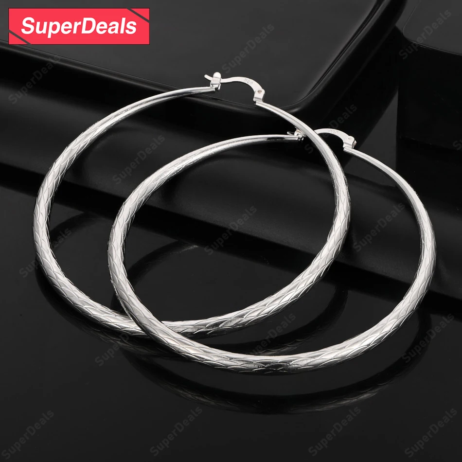 

SuperDeals 925 Sterling Silver 68mm Round Simple Hoop Earrings Fashion Fine Jewelry Temperament Earrings Birthday Party Gift