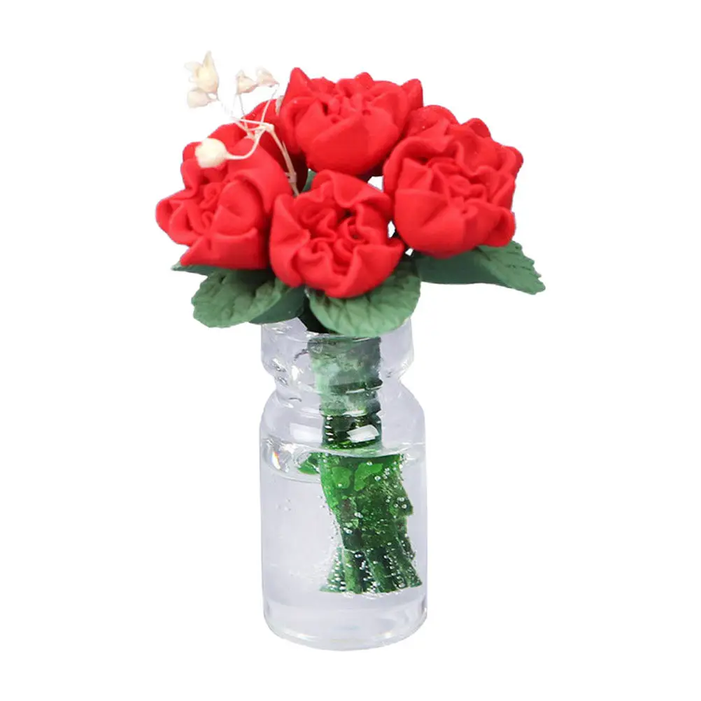 

Mini Rose Plant in Pot Decorative Ornament for Miniature Houses Dollhouse Accessories Tiny Floral Centerpiece Craft DIY Mini