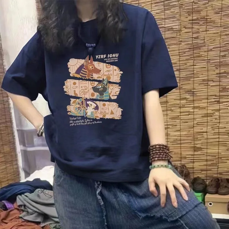 

Cotton short sleeved t-shirt for women 2025 new style pure summer American fashion brand plus size women's half sleeved shirt
