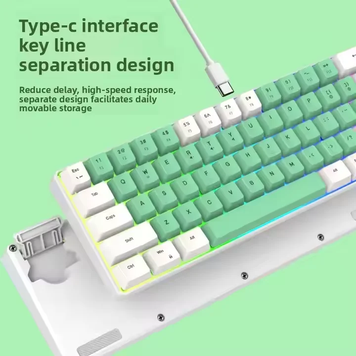 008 Wired Keyboard K701 Key Line Separation 68 Keys Wired Mechanical Feel Dual Color RGB Luminous Gaming Keyboard