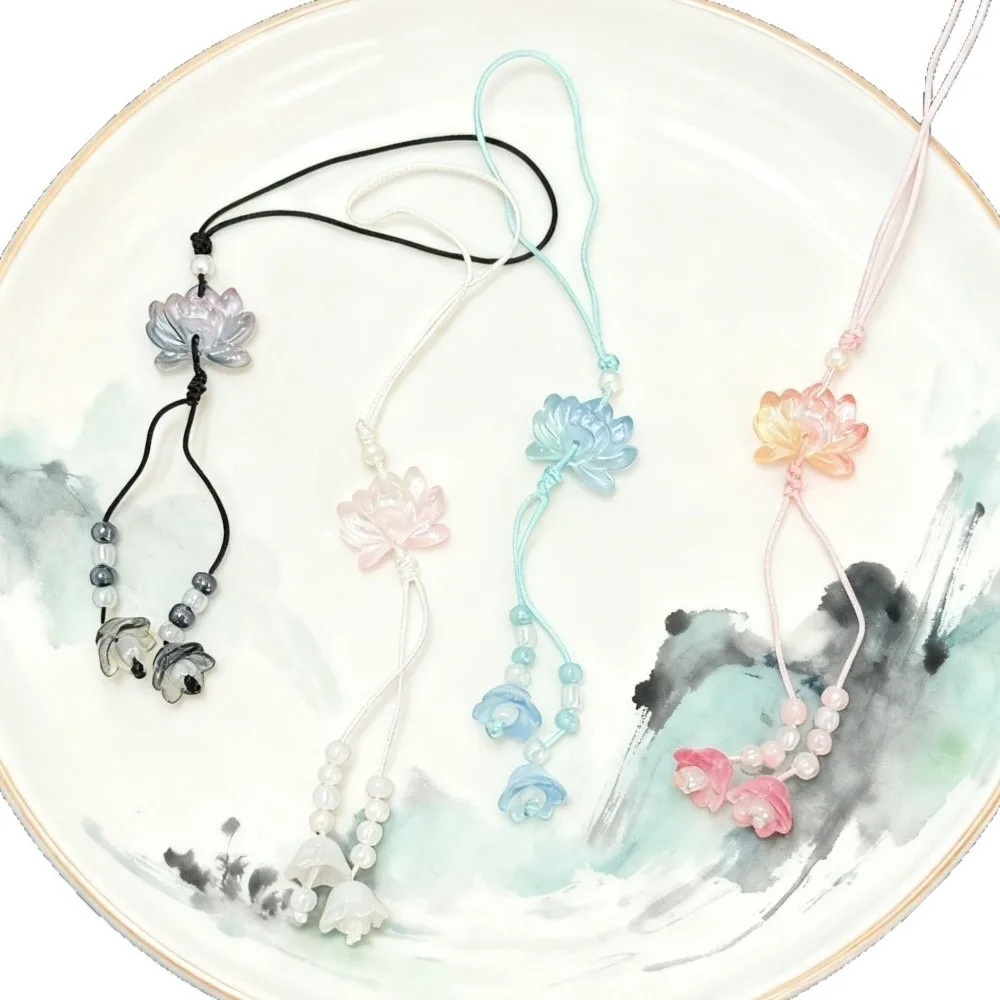 Jewelry Accessory Chinese-style Beaded Lotus Pendant Handmade Vintage Key Chains Earphone Case Pendant for Women Men
