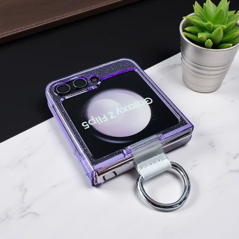 Z Flip7 FE Glitter Transparent Magnetic Ring Phone Case For Samsung Galaxy Z Flip 7 6 5 4 3 Wireless Charging Shockproof Cover