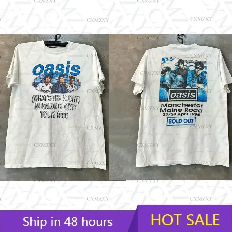 Oasis Oasis Rock Band Short Sleeve T-Shirt Rapcore Portrait Atmosphere American Street Ruffian Handsome Half Sleeve Men