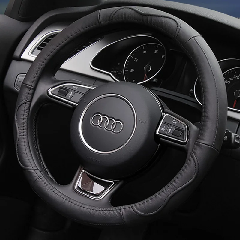

Steering Wheel Cover for Audi A3 A4 A5 A6 Q3 Q5 Q7 Round Universal Car Accessories Genuine Leather Non-slip Sweatproof