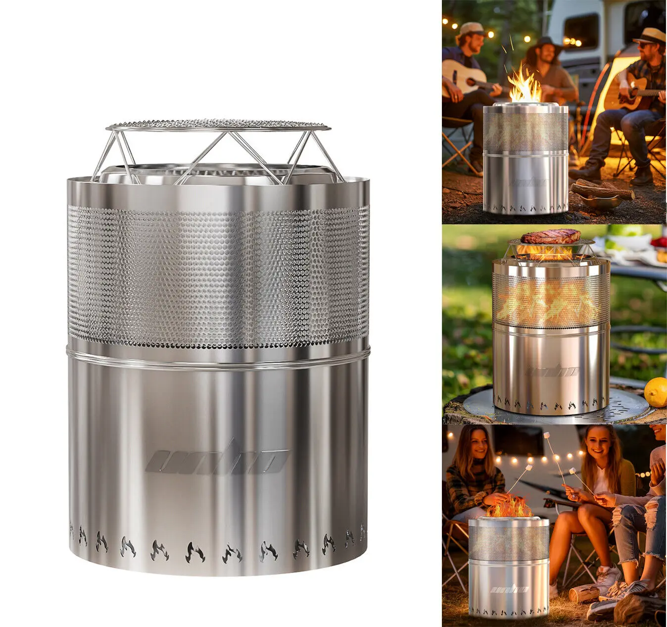 Outdoor Camping Fire Pit Stainless Steel Firewood Log Burner Stove Backyard BBQ Grill