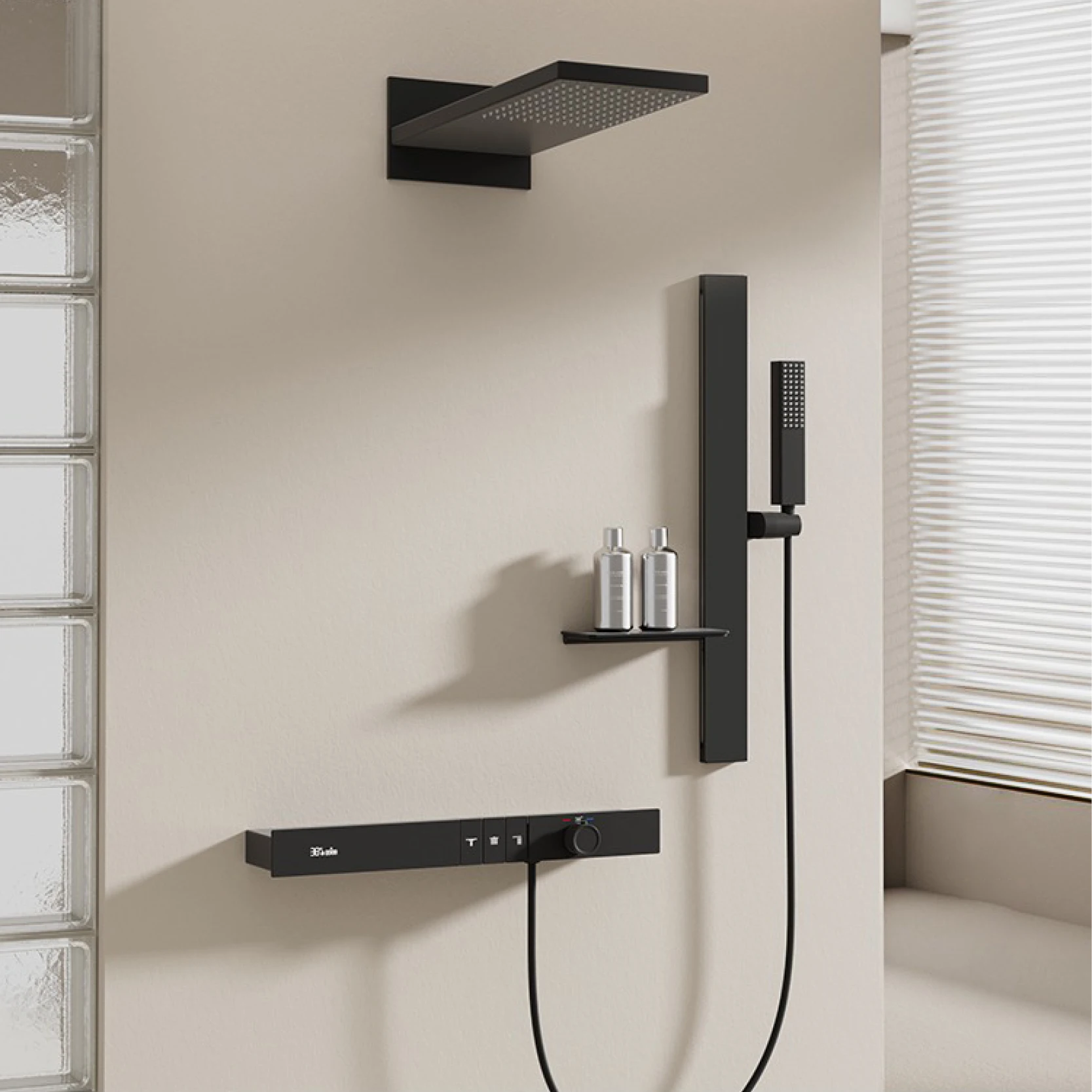 Luxury Ceiling Thermostatic Shower System Black Brass 3 Function Built In Wall Cold Hot Water Waterfall Outlet Bathroom Faucet - Image 2
