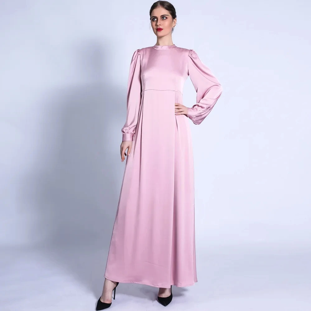 

It's Yiiya Customized Modest Evening Dress Pink High Collar Full Sleeves A-line Floor Length Plus size Woman Party Formal Gowns