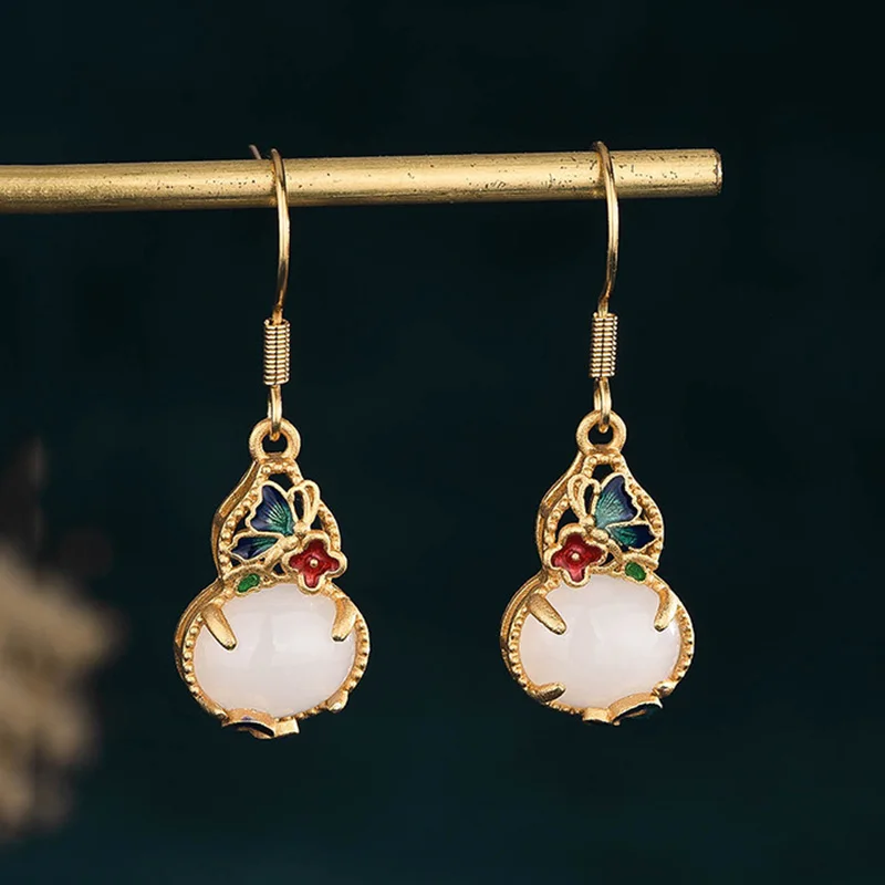 

Enamel Gourd Enamel Ethnic Chinese Vintage Dangle Drop Hook Earrings For Women Exquisite Niche Earring Jewelry