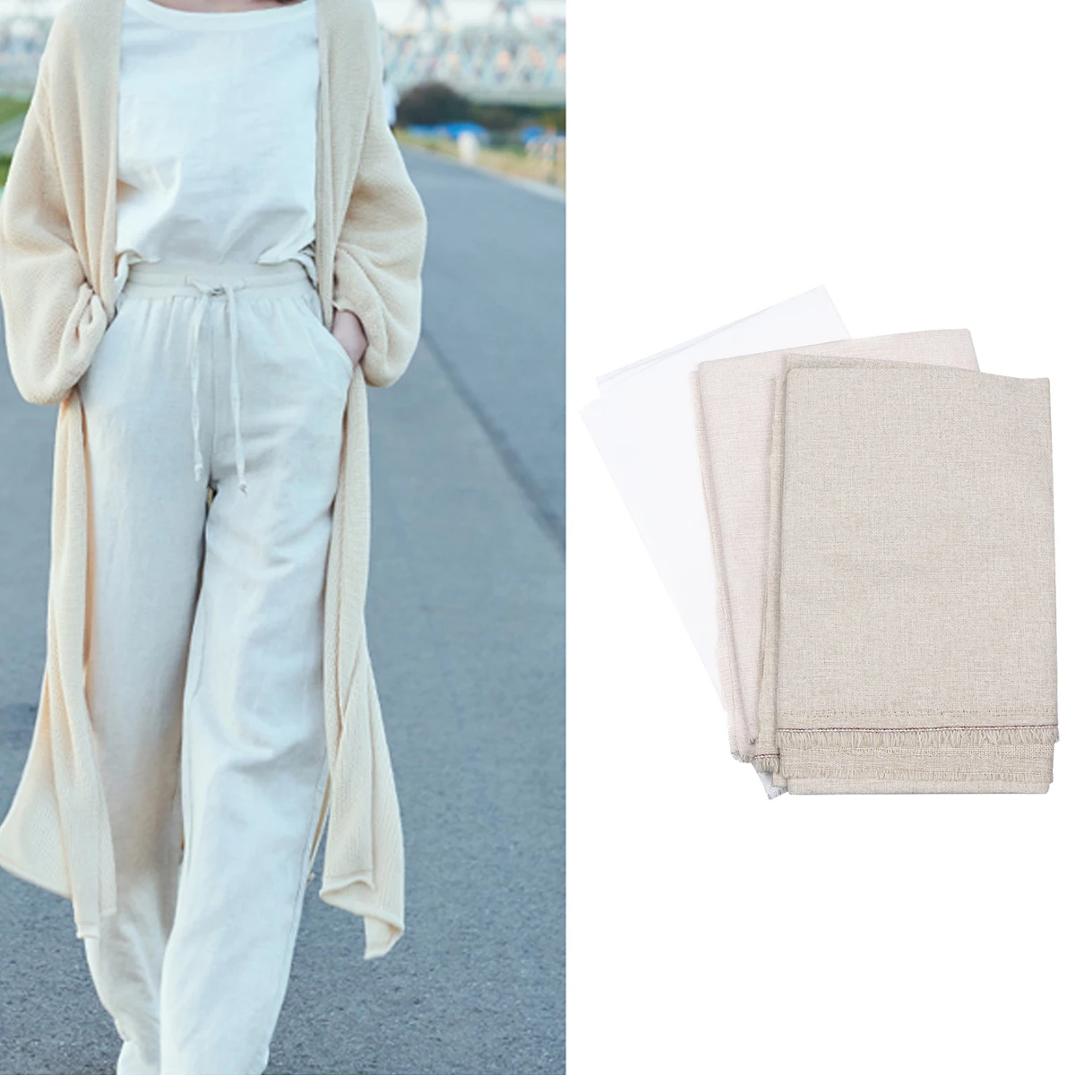 

3pcs Linen Fabric For Diy Cross Stitch Handmade Embroidery Cloth Beige White Light Beige Solid Color Cloth Craft Projects Diy