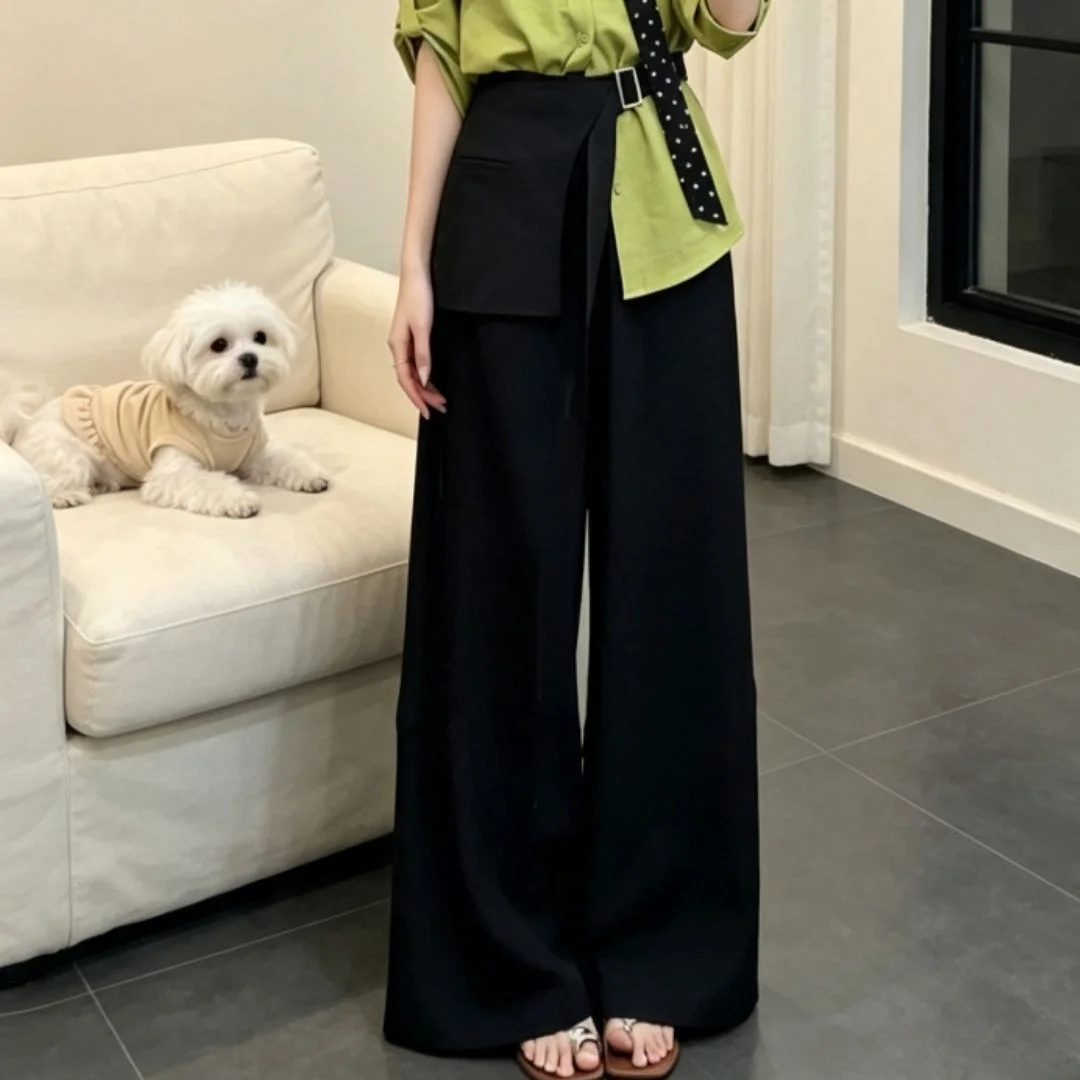 Fashionable Commute Simple Women's Set High Waist Wide Leg Pants Shirt Top Curtain Style Autumn New Arrival Polyester Fiber