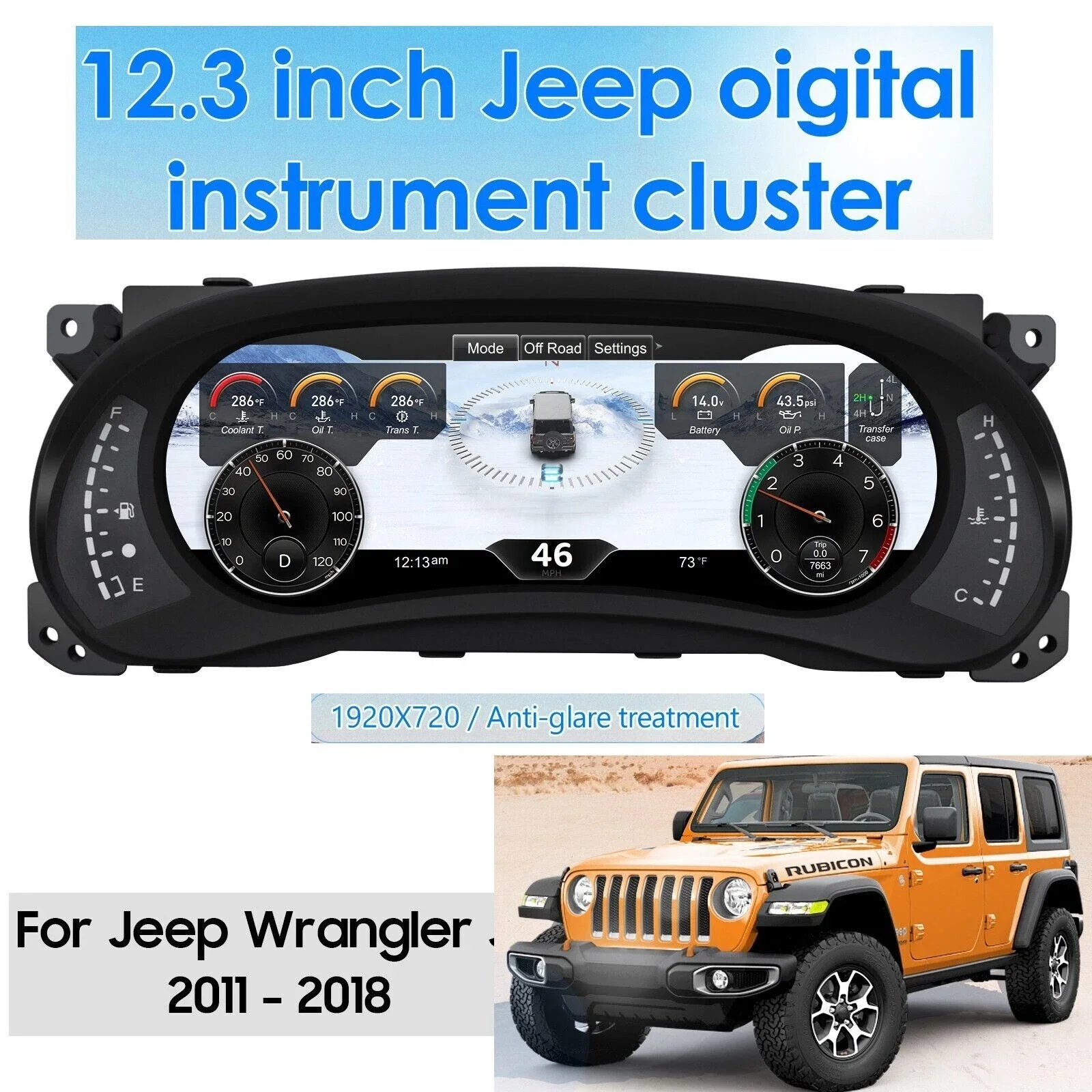 

Digital instrument cluster For Jeep Wrangler JK 2010-2017 Display Speedometer upgrade Dashboard Gaug 12.3'' HD screen plug play