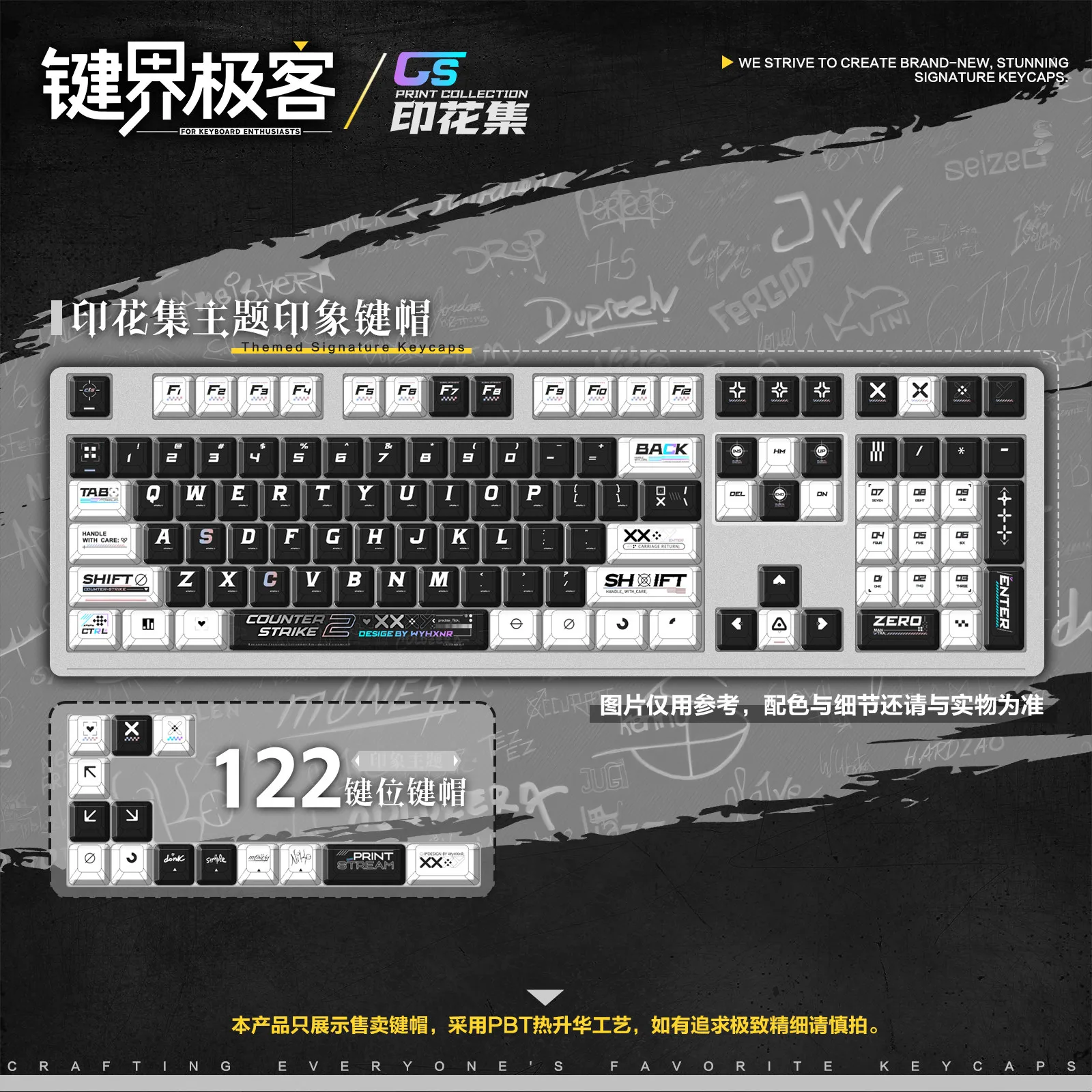 122 Keys Printing Set Keycaps Impression Cherry MOA PBT Side Engraved Dimensional Custom Game KeyCap Animation Keyboardcaps