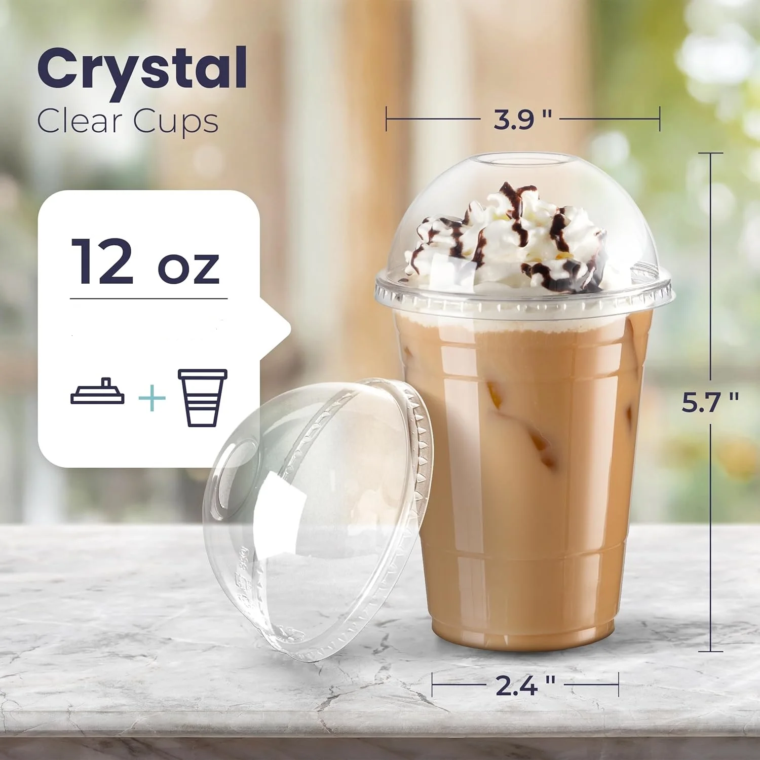 

12OZ Crystal Plastic with Lids Disposable Dessert Parfait Cups for Ice Cream Iced Cold Coffee Drinks Cupcake Fruit Party