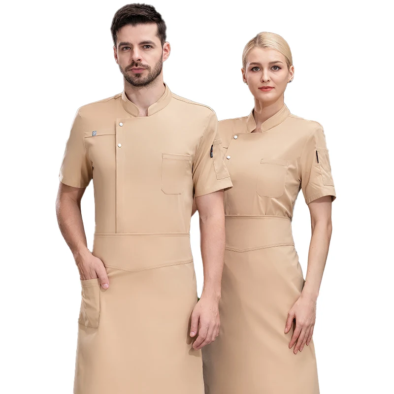 Restaurant Keukenwerk Jas Professionele Koksuniform Kookkostuums Hotel Werkkleding Kelner Shirt Met Korte Mouwen Kookjas