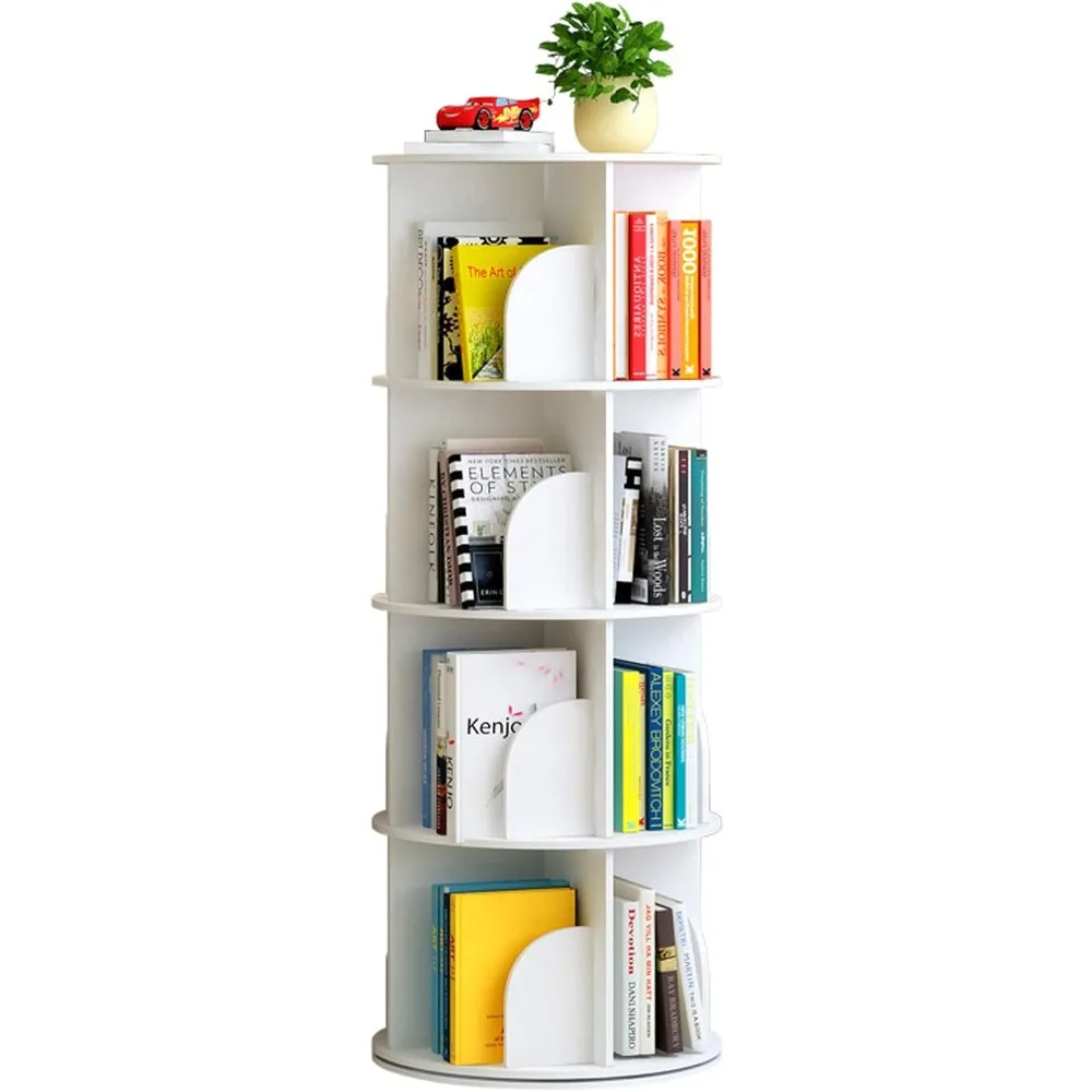 Arcwares Rotating Bookshelf, 4 Tier 360° Revolving Bookcase Corner PVC Wood-Plastic Board Bookcase, Stackable Bookshelf