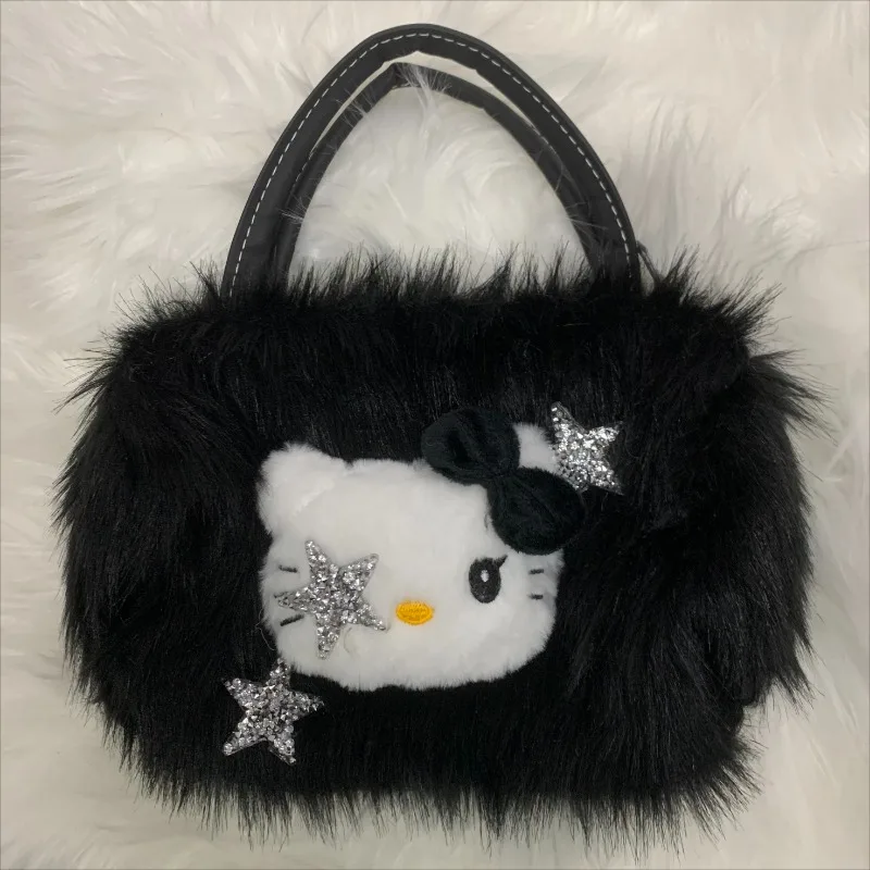 Xiuya Y2k Fashion Shoulder Bag for Women Hello Kitty Vintage Plush Fluffy Punk Handbag Casual Designer Cute Female Crossbody Bag