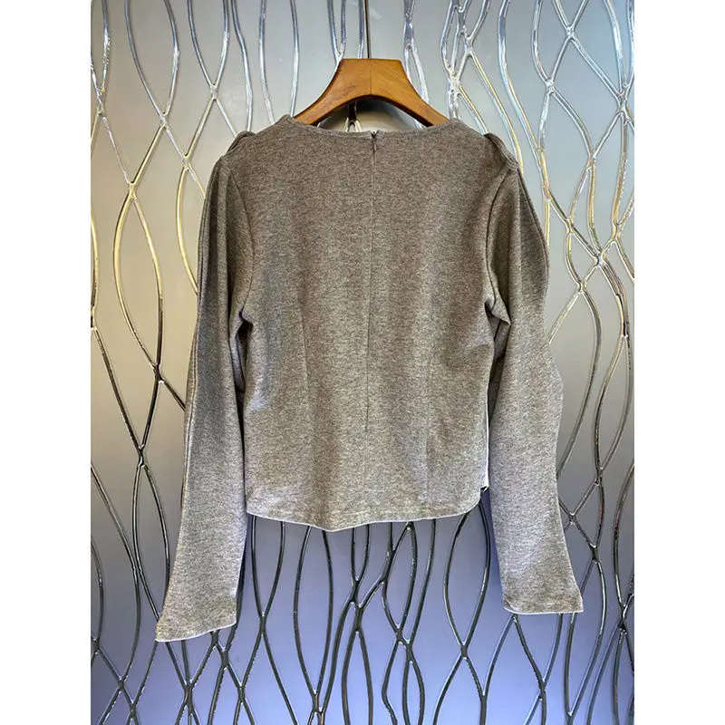 

Korean Color Blocking Splicing Fake Two-piece Lace Up Long Sleeved T-shirt for Women 2025 Autumn New Outerwear Ins Top