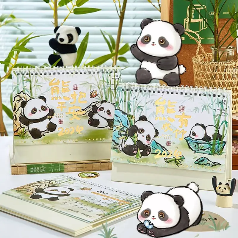 Calendario de Panda de dibujos animados, decoración de mesa, 2024