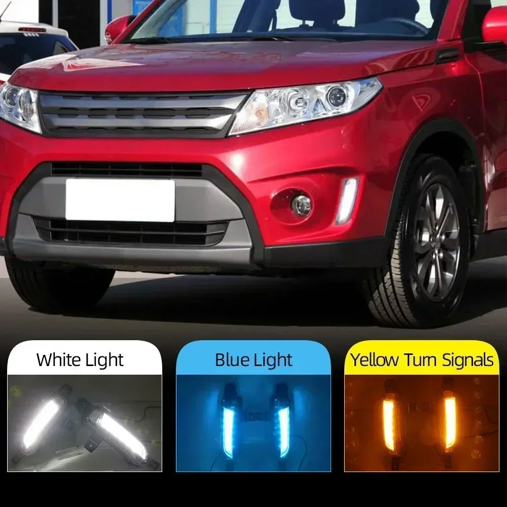 1Set For Suzuki Vitara 2015 2016 2017 2018 2019 2020 Car LED Daytime Running Light DRL Fog lamp with yellow Turn Signal