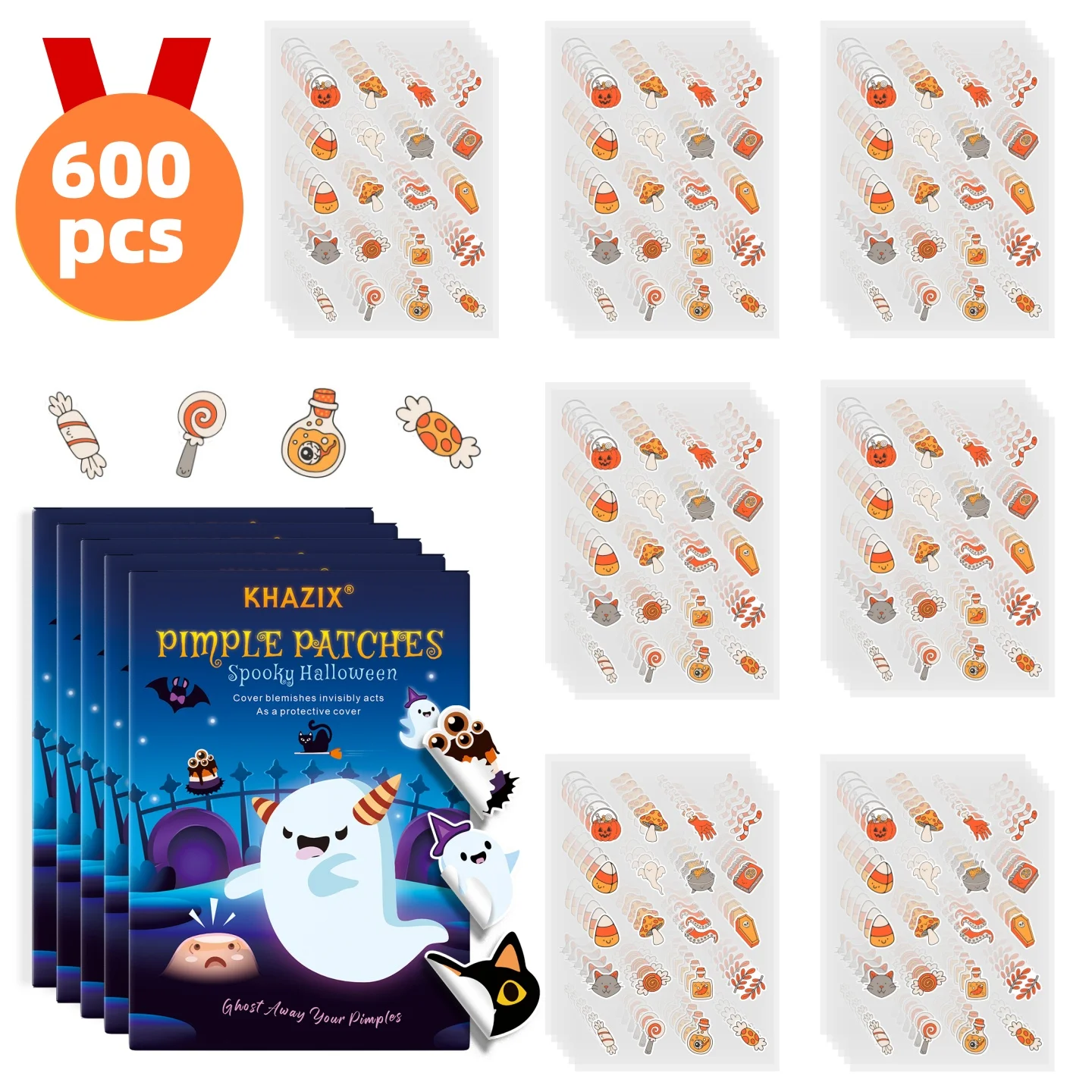 600Pcs Festive atmosphere Acne Mask Halloween Pumpkin element Acne Mask Cleanses the skin