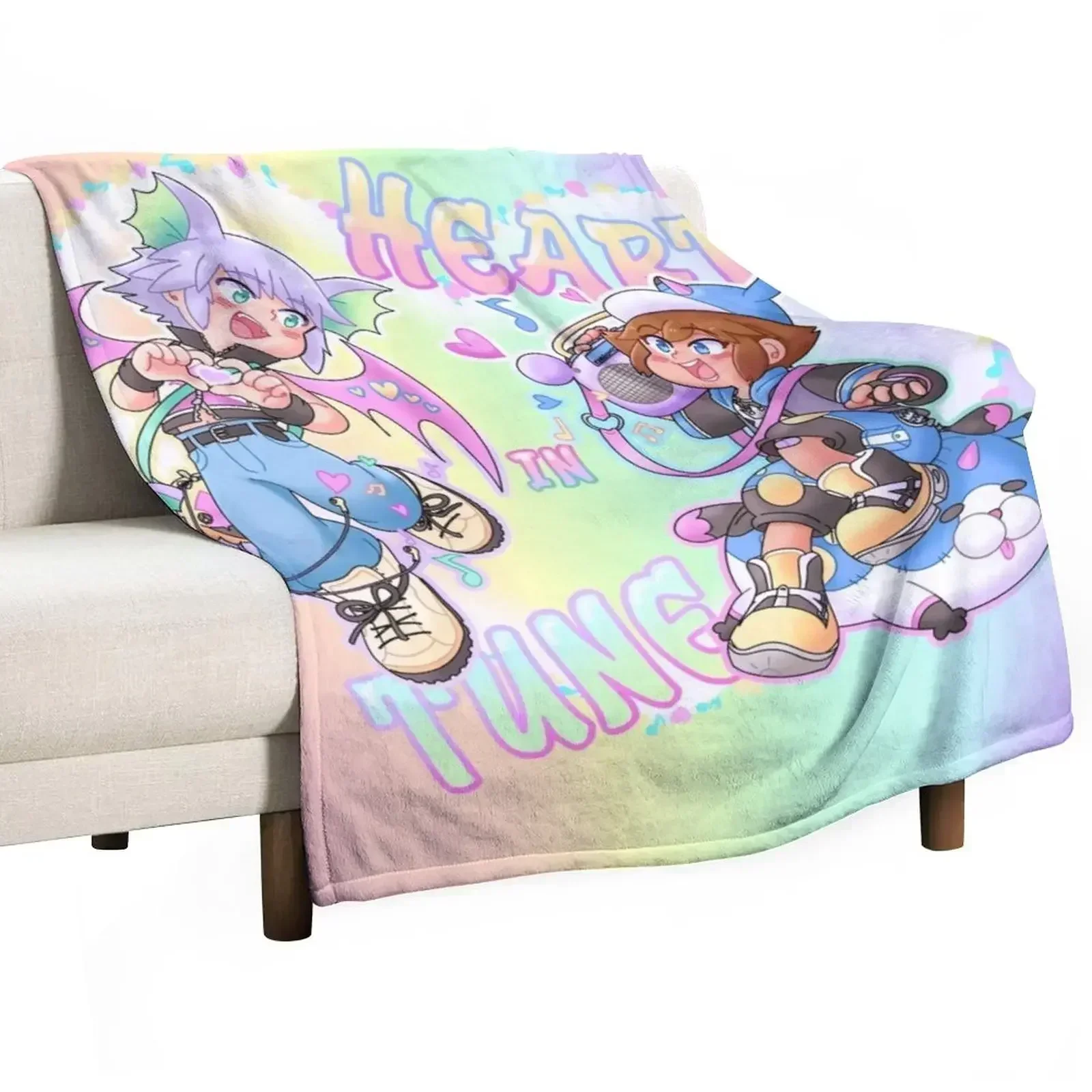 Hearts in Tune (BLANKET & rainbow BG) Throw Blanket Giant Sofa For Sofa Thin Blankets