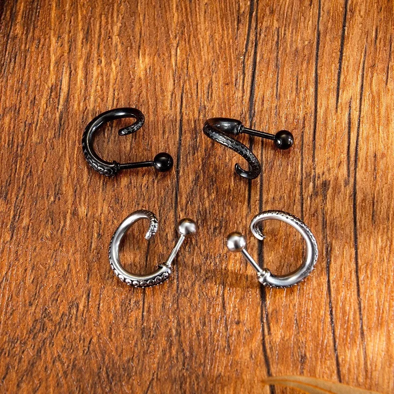 1 Pair Octopus Tentacle Screw Stud Earrings For Women/Men Stainless Steel Rock Hip-hop Creative Gothic Ear Jewelry