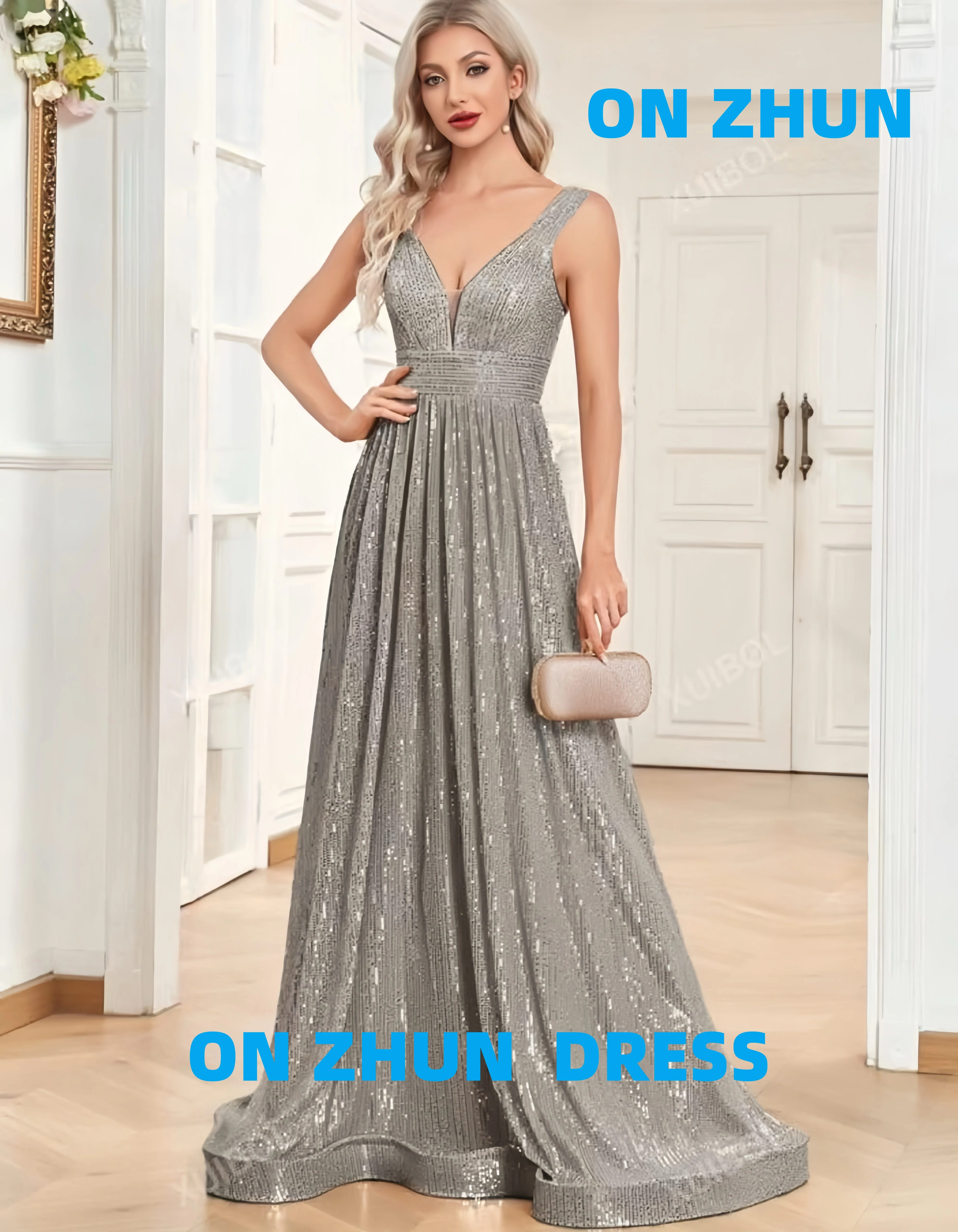 

Customized V-neck sleeveless A-LINE elegance luxurious evening dresses women evening dress modern Evening dresses