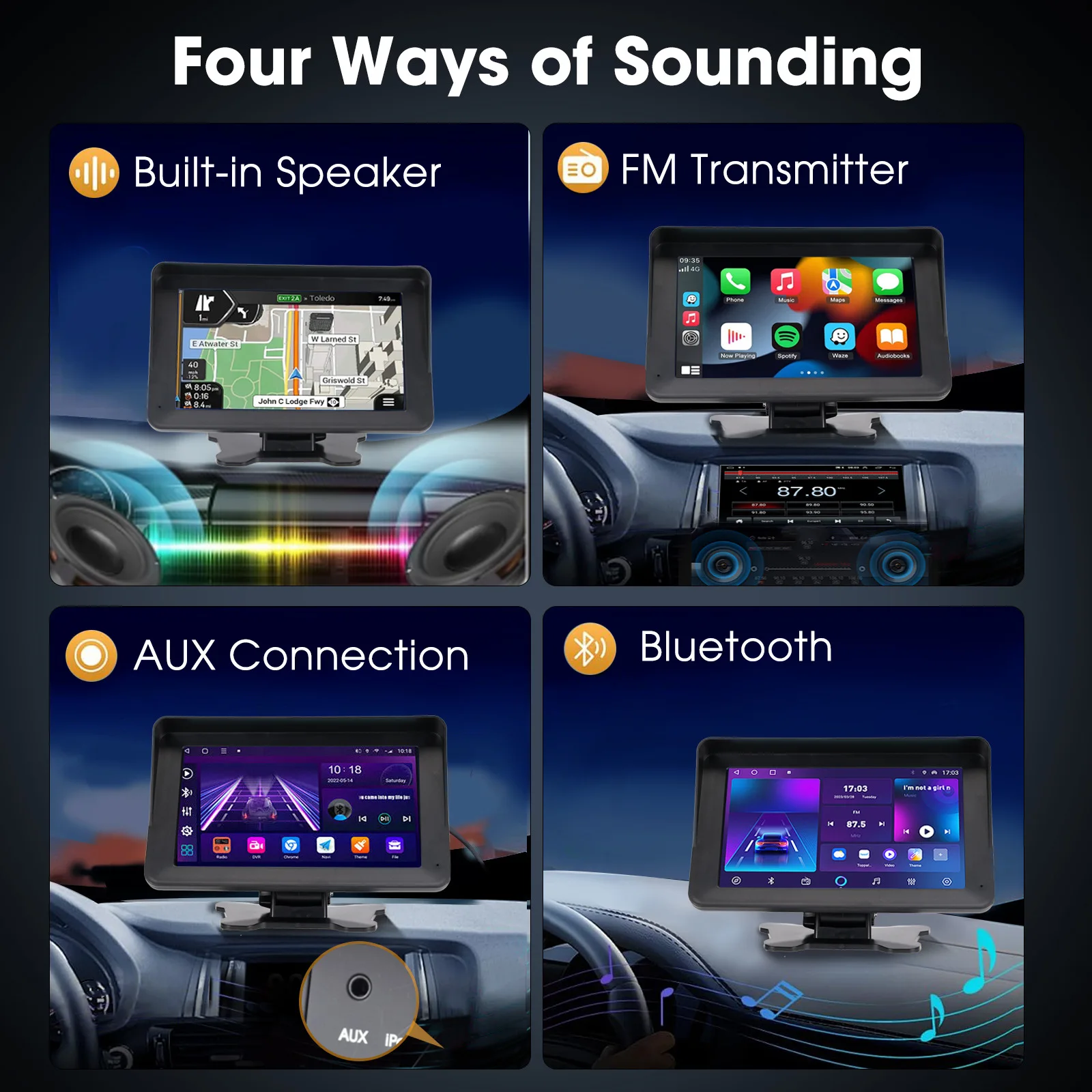 Hippcron CarPlay Android Auto Car Radio Multimedia Video Player 7inch Portable Touch Screen With USB AUX For Rear View Camera