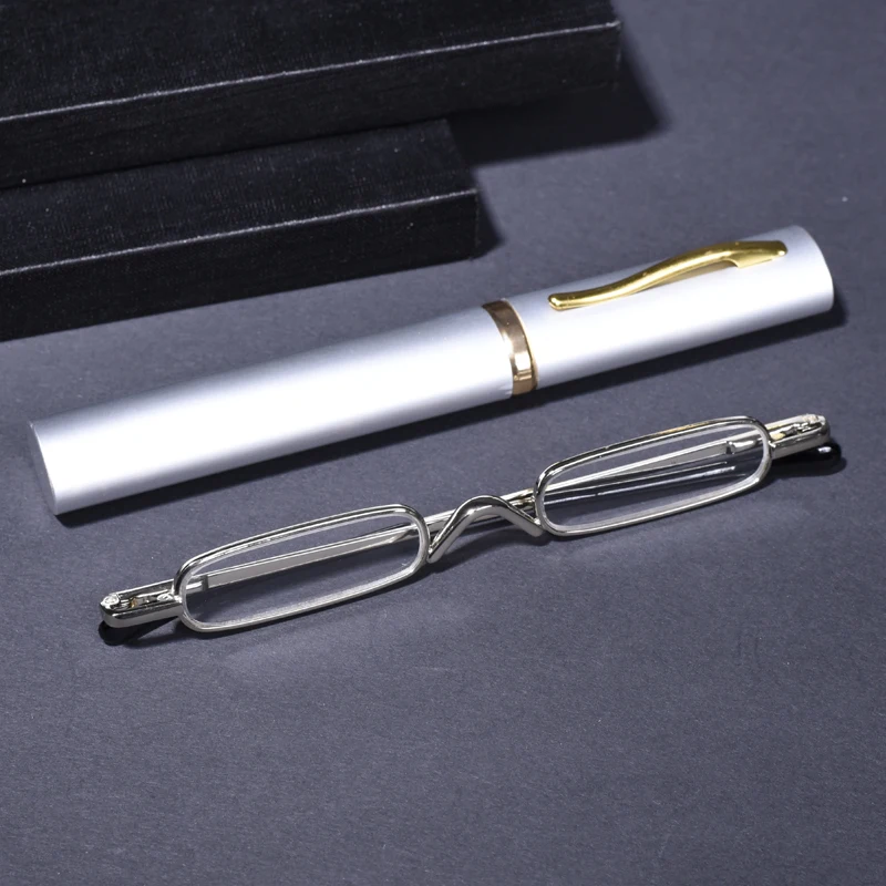 Elegante Lesebrille mit ReMetal-Rahmen, ultradünn, für Damen und Herren, tragbare Mini-Lesebrille für Alterssichtigkeit mit Etui