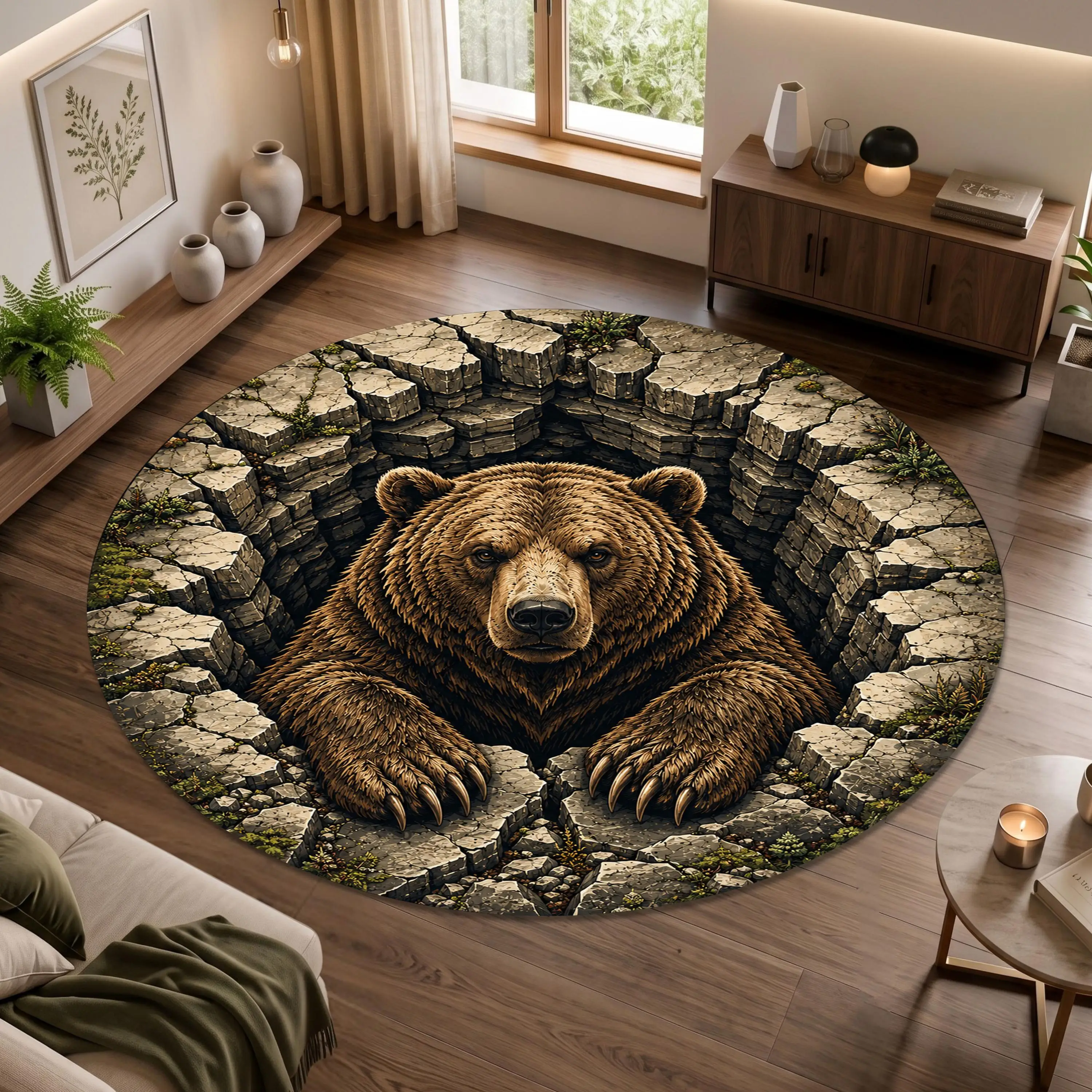 Polar Bear Ice Abyss Round Rug Coffee Table Side Floor Mat Studio Entry Hallway Home Decor Lounge Area Rug House Carpet