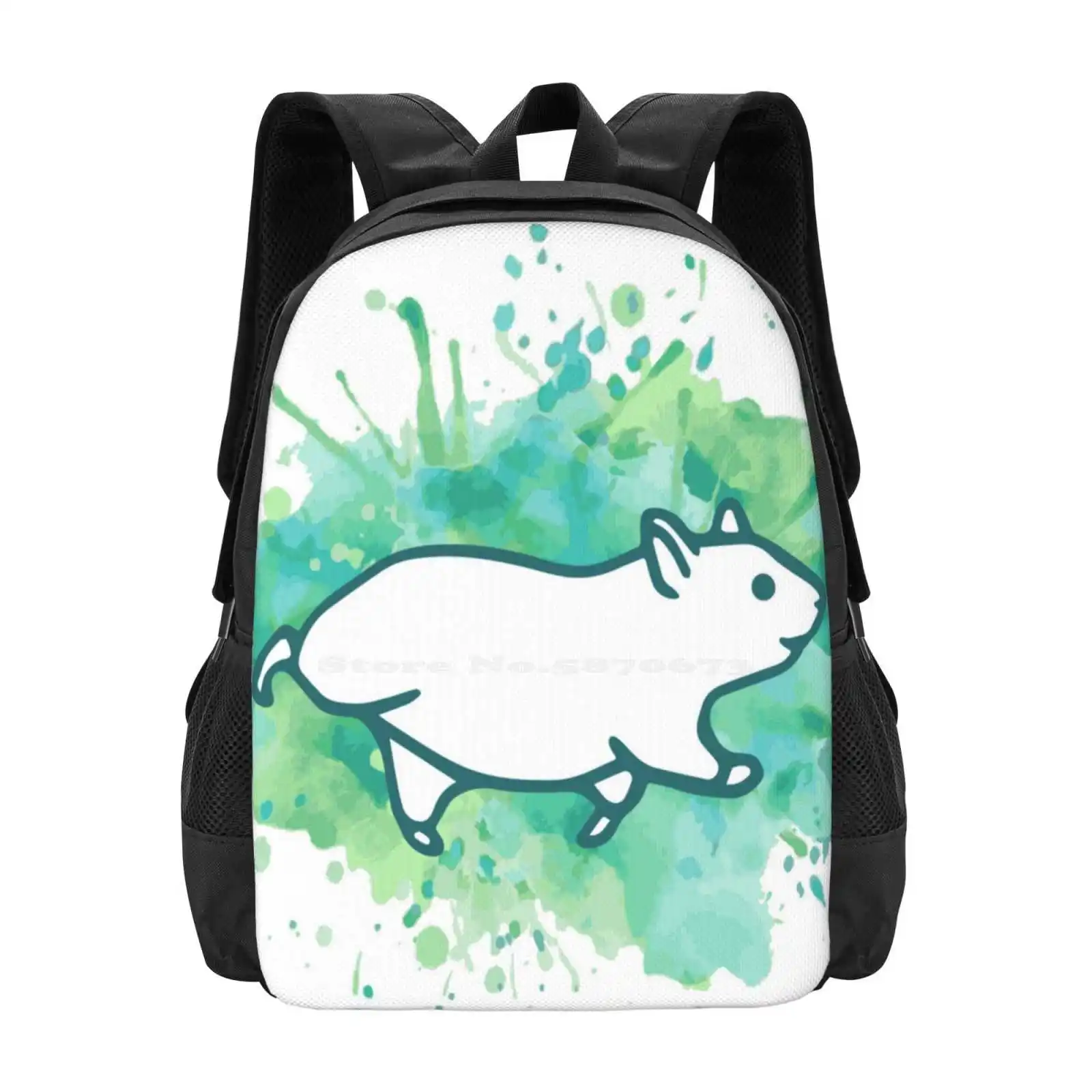 Hamster Splash Hot Sale Schoolbag Backpack Fashion Bags Hamsters Rodent Pet Animal Splash Abstract Green Blue Watercolour Cute