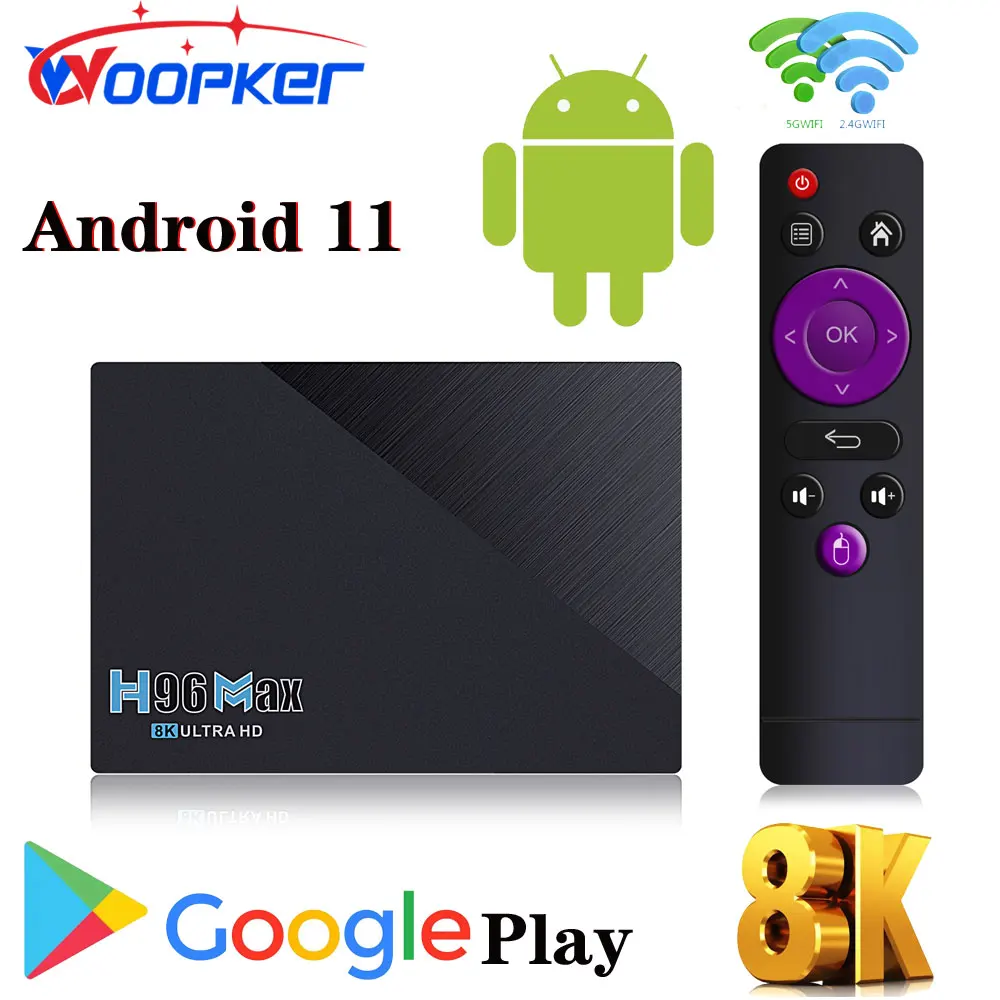 WOOPKER สมาร์ททีวีกล่อง Android 11 H96 Max 3566 8G 128GB Android TVBOX Allwinner H618 Dual Band Wifi6 1080P BT 8K ทีวีกล่อง