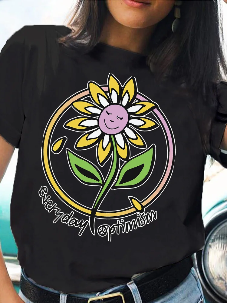 

Women T-shirts sunflower Cartoon Casual Cute Cartoon Clothes Spring Summer Female Tee Short Sleeve Fashion Graphic Ladies Tshirt