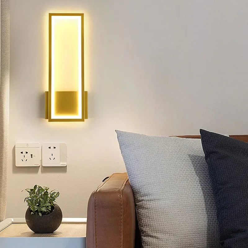 

Современный настенный светодиодный светильник 16 Вт, золотой прямоугольный настенный светильник с силиконовым плафоном, освещение для гостиной и коридора