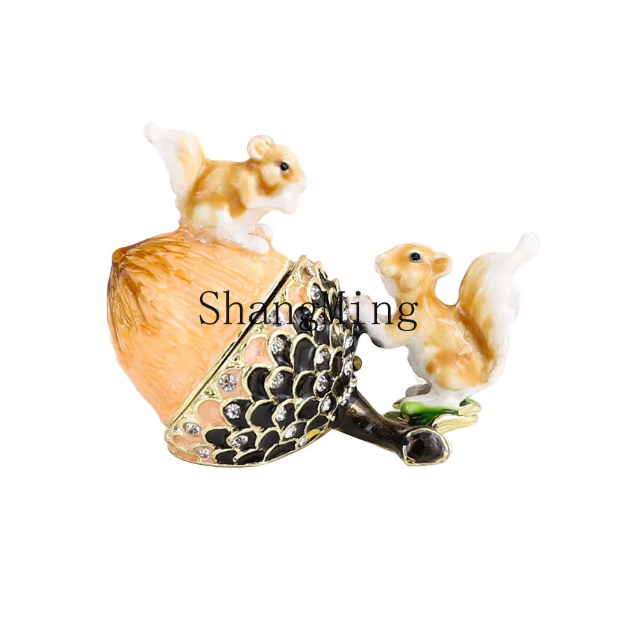 

PYH exquisite enamel color two nuts jewelry box ring stud earrings jewelry storage tabletop ornament metal craftsmanship