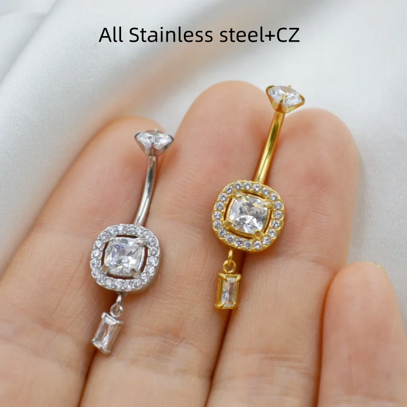 

10PCS All Stainless Steel CZ Navel Belly Ring Button Bar Dangle Navel Rings Body Piercing Jewelry 14G NEW