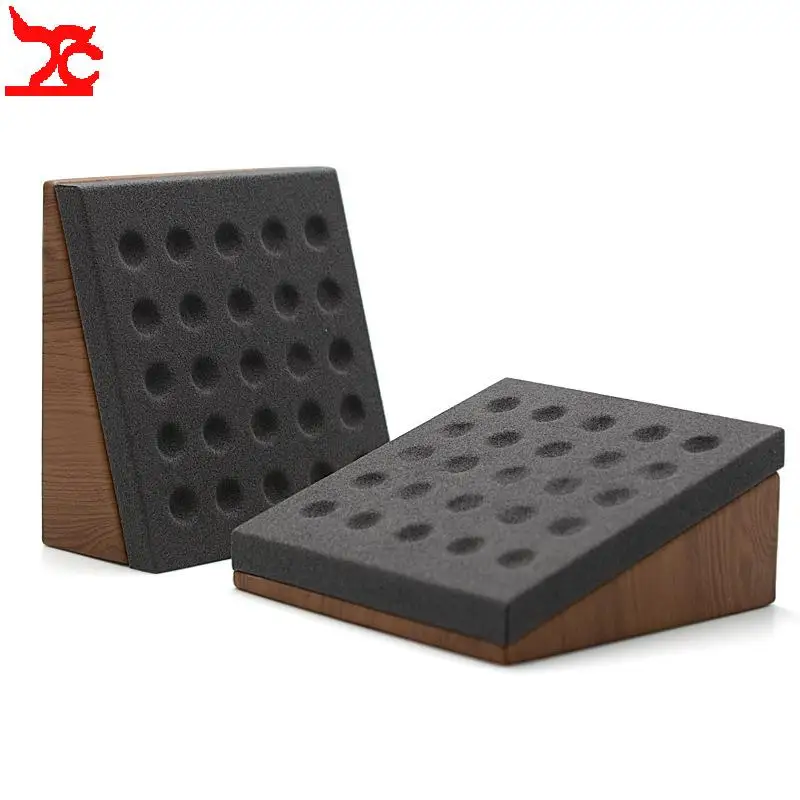 Wood-Grained Leather Solid Wood Jewelry Display Tray Bare Stone Organizer Stand Jewelry Prop Diamond Accessory Stand - view 3