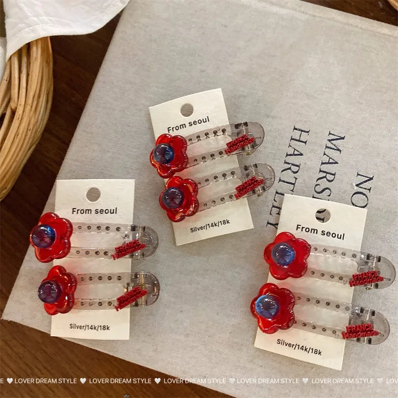 

Korean ins new red diamond letter flower geometric hairpin, fashionable and sweet bangs clip side clip headgear hair accessories