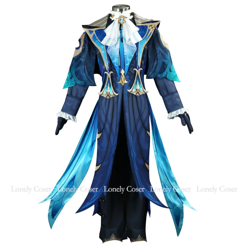 Genshin Impact Neuvillette Cosplay Costume Wig Uniform Cane Headwear Cloak Gloves Chief Justice Fontaine Halloween Party Uniform