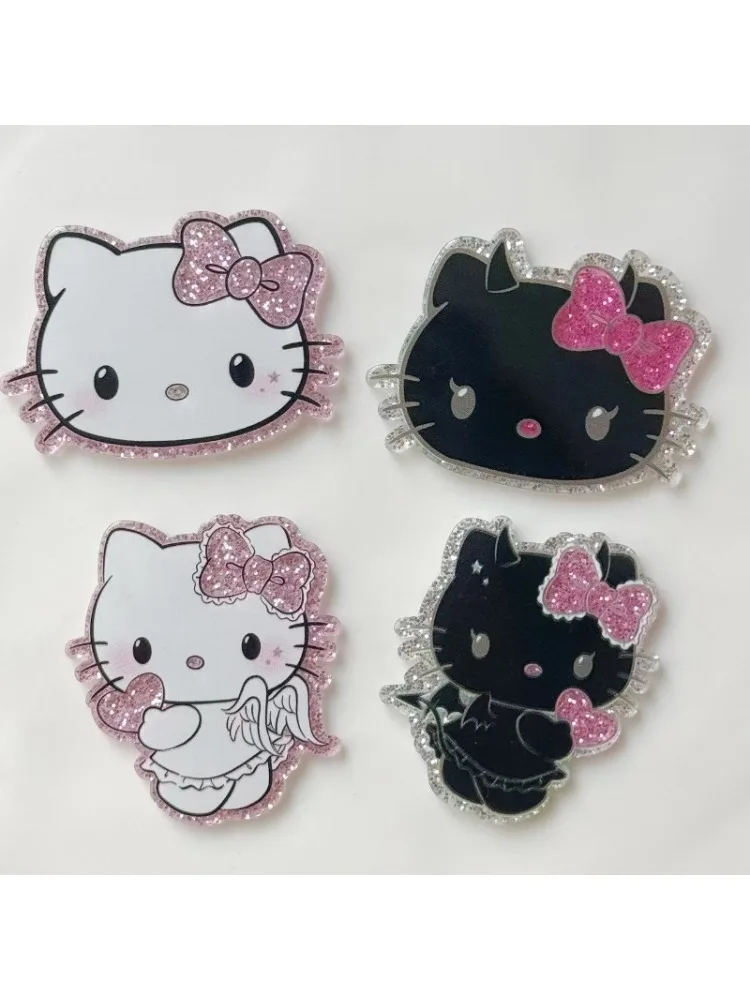 2 pièces Bling noir et blanc diable Hello Kitty acrylique Flatback Cabochons dessin animé chat doux étui de téléphone portable breloques